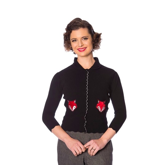 Banned Retro Foxy Scallop Cardigan Black - Picture 6 of 16